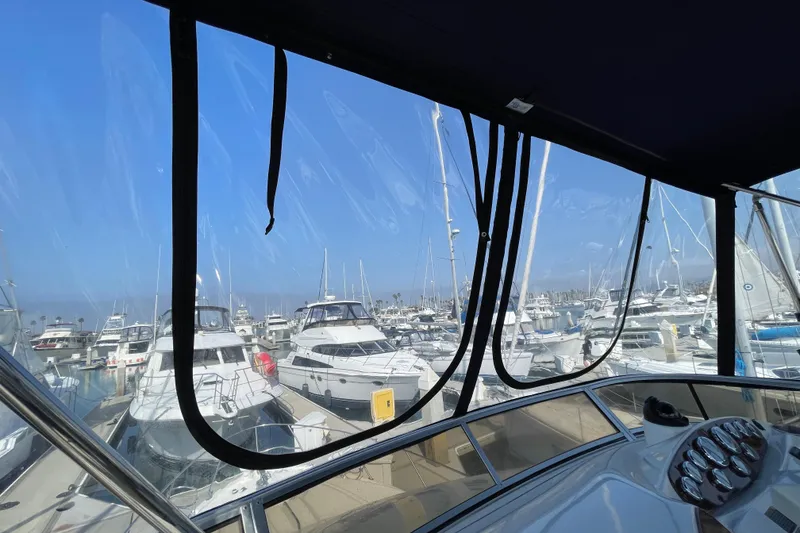 Slide: The Image of View from 2008 Meridian 341 Sedan yacht, overlooking a busy marina with numerous boats. - 53