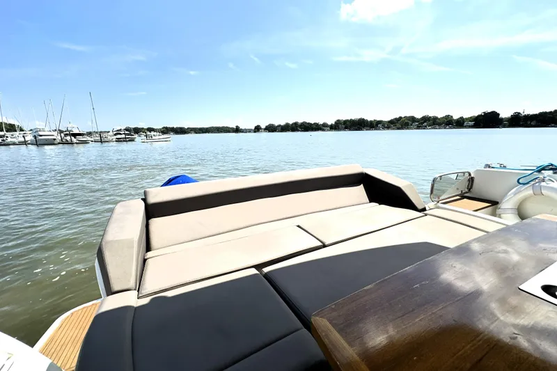 Slide: The Image of Aerial view of 2016 Prestige 550 yacht on calm water. - 6