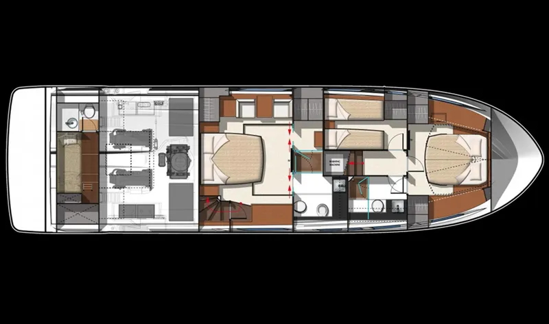 Slide: The Image of Luxurious bedroom interior of a 2016 Prestige 550 yacht with modern design and cozy bedding. - 66