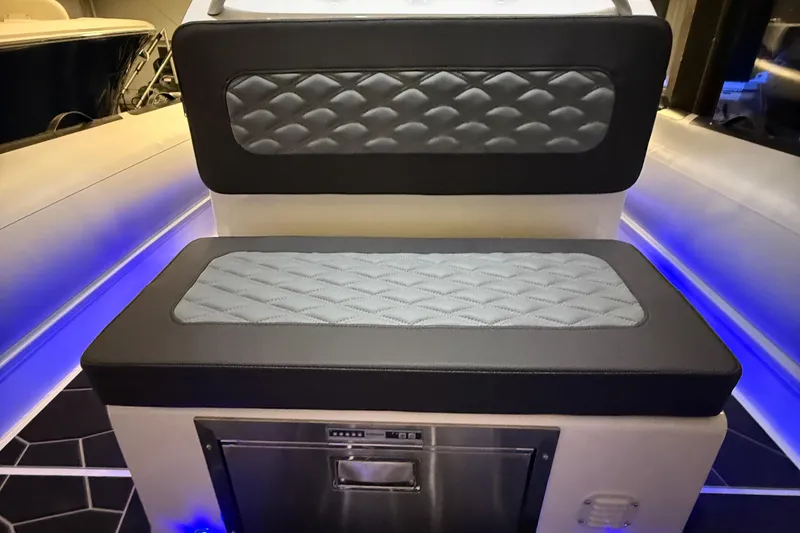 Slide: The Image of Highfield Sport 760 boat interior seating with quilted upholstery, 2026 model. - 7