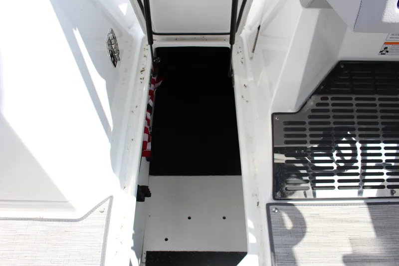 Slide: The Image of Interior view of 2025 Cobalt R8 boat, featuring sleek flooring and modern design elements. - 20