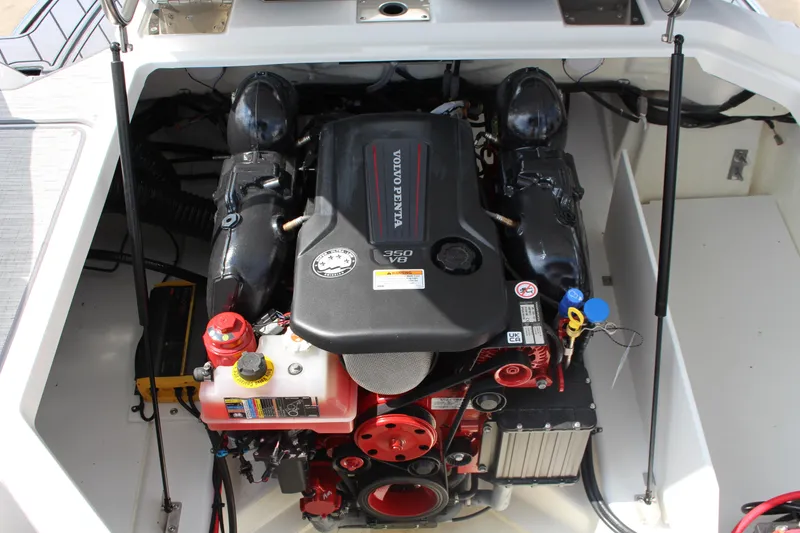 Slide: The Image of 2025 Cobalt R8 engine compartment featuring a powerful Volvo Penta 350 V8 engine. - 42