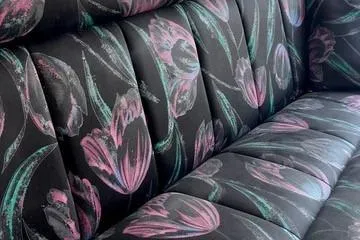 Slide: The Image of Floral-patterned upholstery in a 1979 Wellcraft Scarab 38 boat interior. - 13