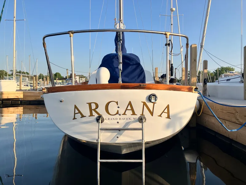 Slide: The Image of Boat cradle for 1967 Islander 37 sailboat in marina setting. - 12