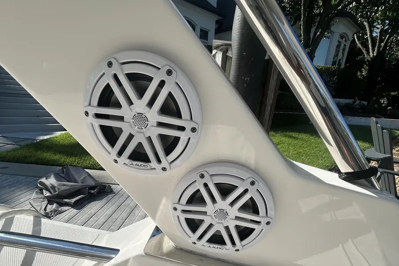 Slide: The Image of 2023 Tiara Yachts 38 LS featuring JL Audio speakers on deck. - 50