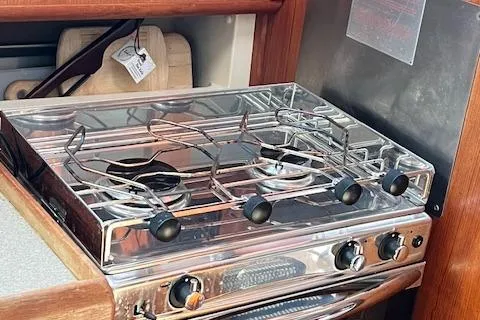 Slide: The Image of Stainless steel stove in 1996 Hunter 376 yacht kitchen interior. - 12