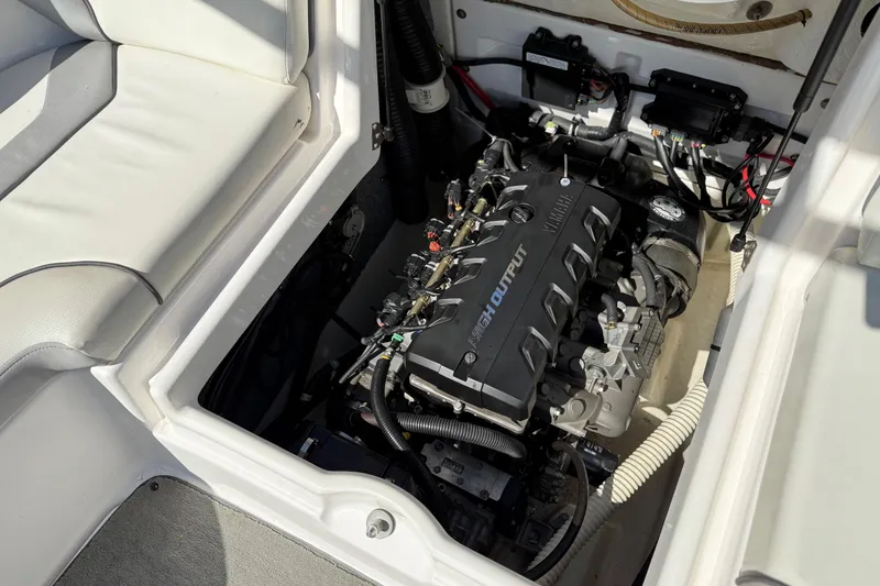 Slide: The Image of 2017 Yamaha AR190 engine compartment showcasing high output engine components. - 42