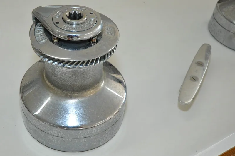 Slide: The Image of Close-up of a winch from a 1986 Hinckley Sou'wester 51 sailboat. - 58
