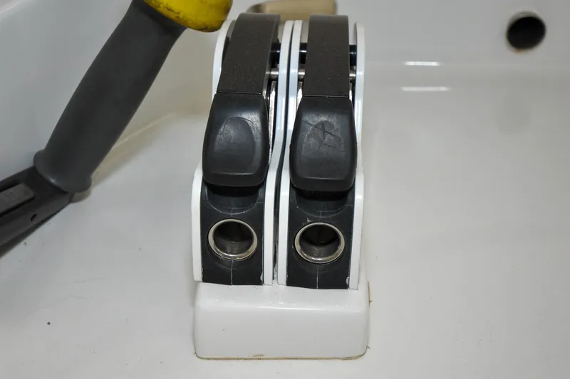 Slide: The Image of Throttle controls on a 1986 Hinckley Sou'wester 51 yacht. - 16