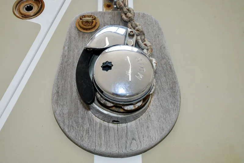 Slide: The Image of Anchor windlass on 1986 Hinckley Sou'wester 51 sailboat deck. - 70