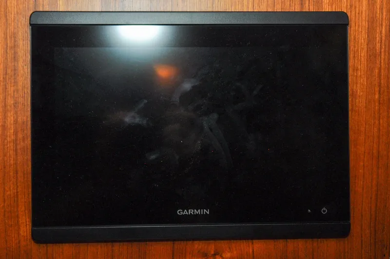 Slide: The Image of Garmin display screen on 1986 Hinckley Sou'wester 51 yacht, mounted on wooden panel. - 81
