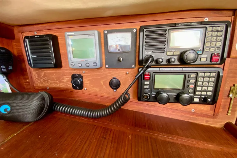 Slide: The Image of Navigation and communication equipment on a 1993 Pacific Seacraft 34 sailboat. - 12