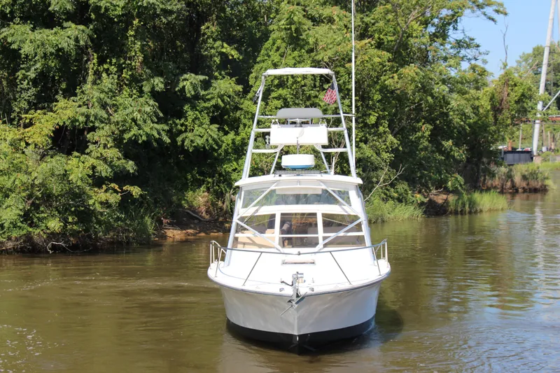 Slide: The Image of 2004 Carolina Classic 28 boat navigating a narrow waterway surrounded by lush greenery. - 67