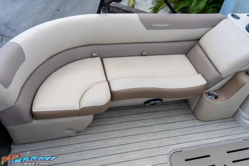 Slide: The Image of 2022 Veranda Relax VR25RC boat seating with beige and brown upholstery. - 11