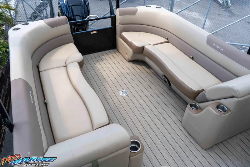 Slide: The Image of 2022 Veranda Relax VR25RC pontoon boat with spacious seating and modern design. - 24