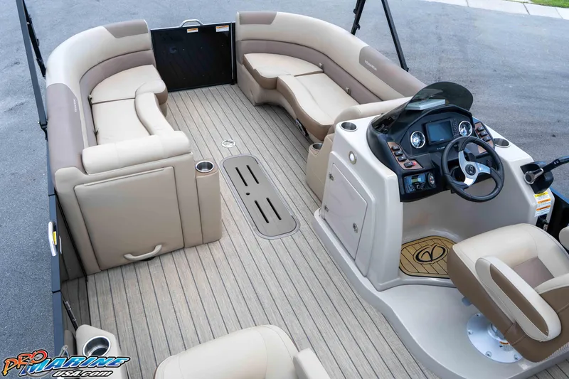 Slide: The Image of 2022 Veranda Relax VR25RC pontoon boat interior with luxurious seating and modern helm. - 31