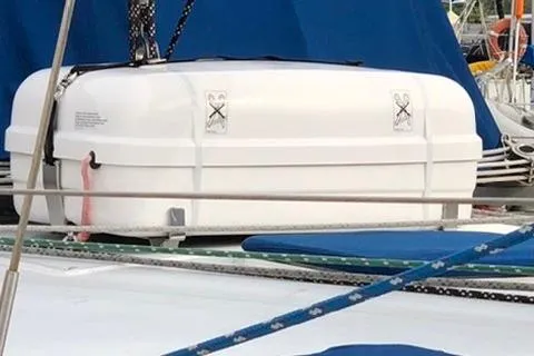 Slide: The Image of White storage container on 2002 Catalina 42 MkII sailboat deck. - 25