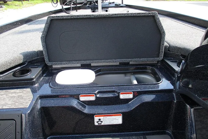 Slide: The Image of 2026 Nitro Z21 XL Pro boat livewell with open lid, showcasing interior features. - 17