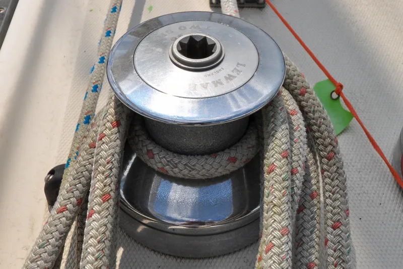 Slide: The Image of Winch with ropes on 1984 Sabre 38 MKI sailboat deck. - 11