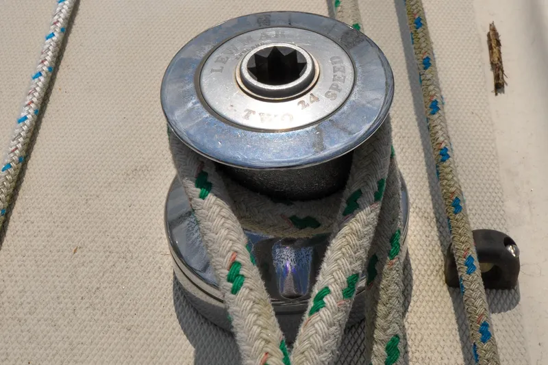 Slide: The Image of Winch with ropes on 1984 Sabre 38 MKI sailboat deck. - 15