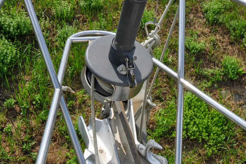 Slide: The Image of Bow of 1984 Sabre 38 MKI sailboat with anchor and rigging details. - 33