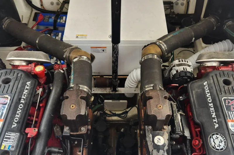 Slide: The Image of Engine compartment of a 2006 Larson 3700 Cabrio with Volvo Penta engines. - 22