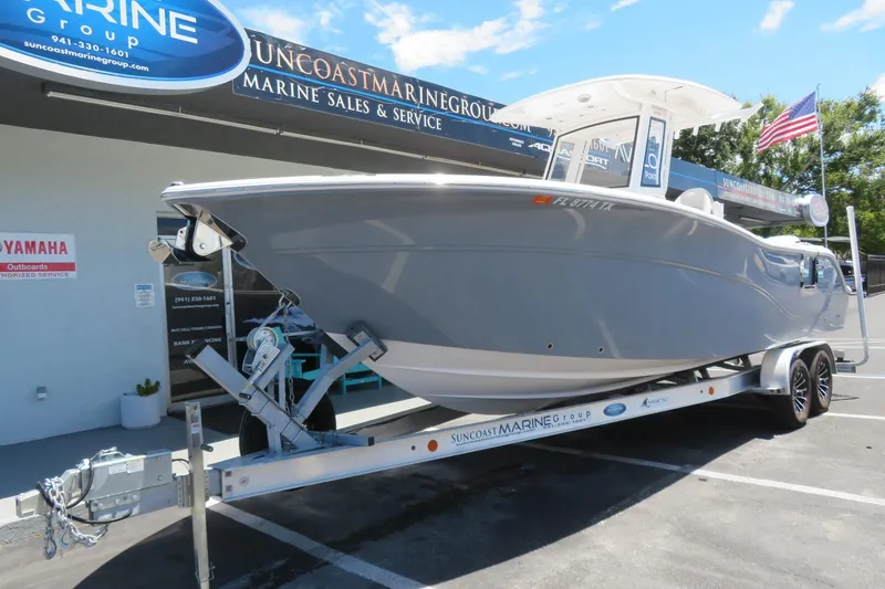 Slide: The Image of 2025 Sea Fox 268 Commander boat on trailer at Suncoast Marine Group, Sarasota, FL. - 10