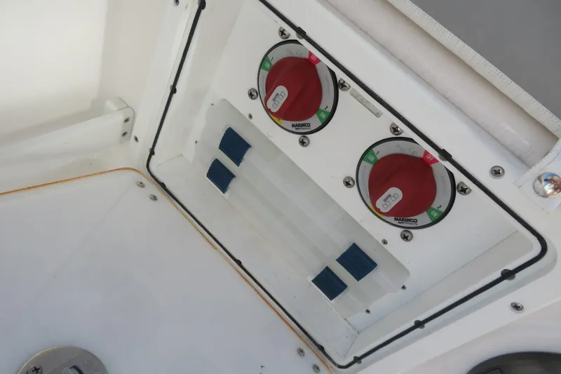 Slide: The Image of Control panel of 2025 Sea Fox 268 Commander boat with dual battery switches. - 43