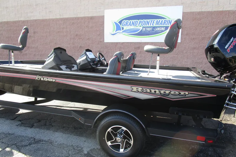 Slide: The Image of 2025 Ranger RT 198 P boat at Grand Pointe Marina, featuring sleek design and comfortable seating. - 2