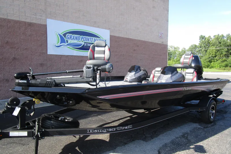 Slide: The Image of 2025 Ranger RT 198 P fishing boat on trailer at Grand Pointe Marina. - 4