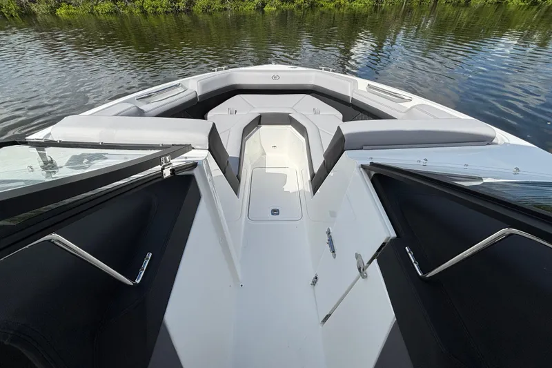 Slide: The Image of 2026 Cobalt R4 Outboard boat interior with sleek seating and modern design. - 13