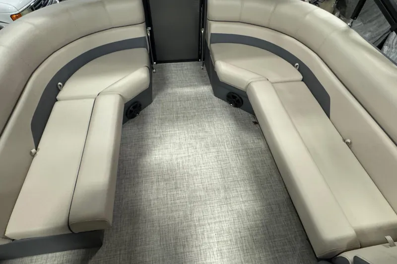 Slide: The Image of Luxurious seating area in 2025 Flagship F22CU boat interior. - 17