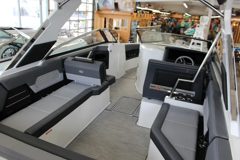 Slide: The Image of Modern 2025 Cobalt A29 boat interior with sleek seating and advanced dashboard features. - 3