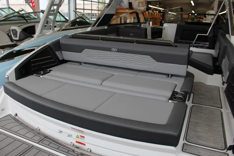 Slide: The Image of 2025 Cobalt A29 boat interior with luxurious seating and modern design. - 8