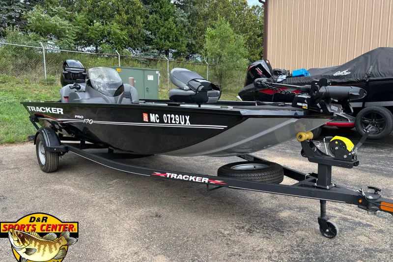 Slide: The Image of 2023 Tracker Pro 170 boat on trailer at D&R Sports Center. - 2