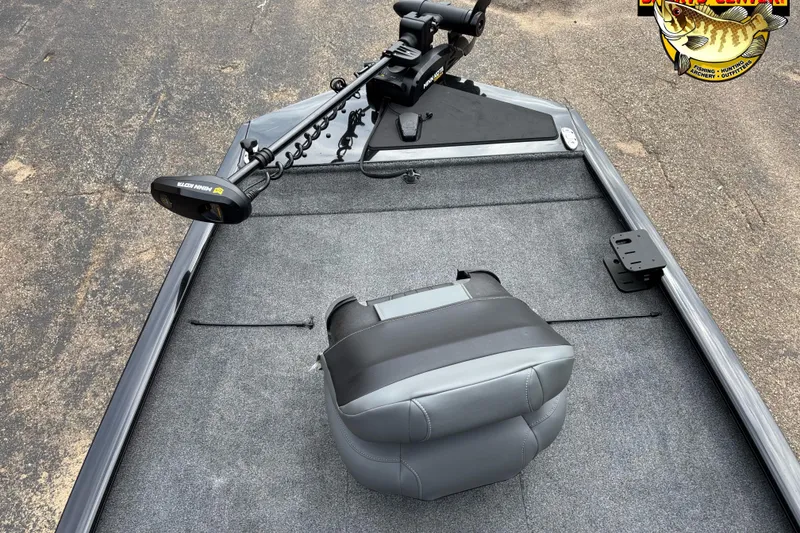 Slide: The Image of 2023 Tracker Pro 170 boat interior with trolling motor and seat. - 7