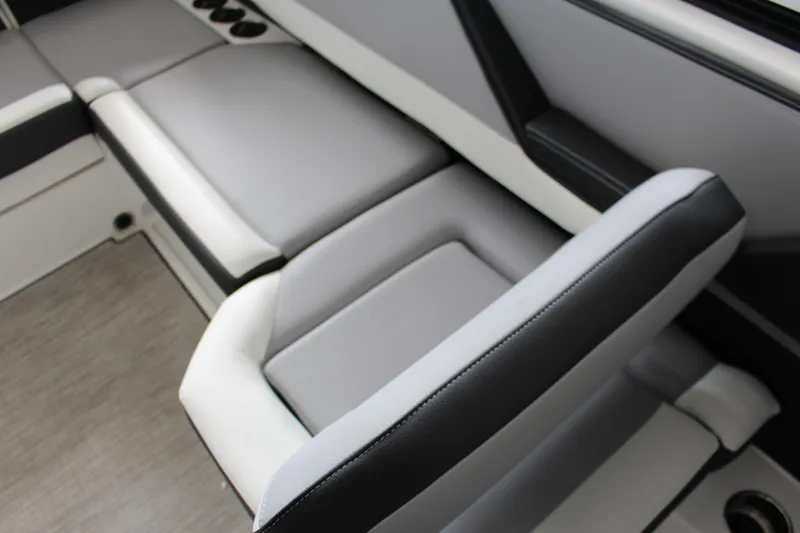 Slide: The Image of 2025 Cobalt CS23 Surf boat interior with sleek, modern seating design. - 15