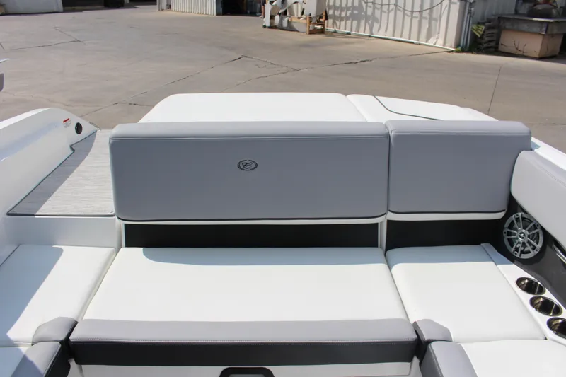 Slide: The Image of 2025 Cobalt CS23 boat interior with sleek seating and modern design elements. - 22