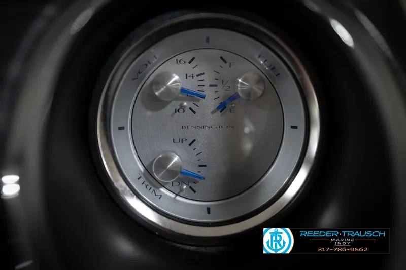 Slide: The Image of Close-up of a 2016 Bennington 2375 RSB GPS speedometer, displaying speed in MPH. - 40
