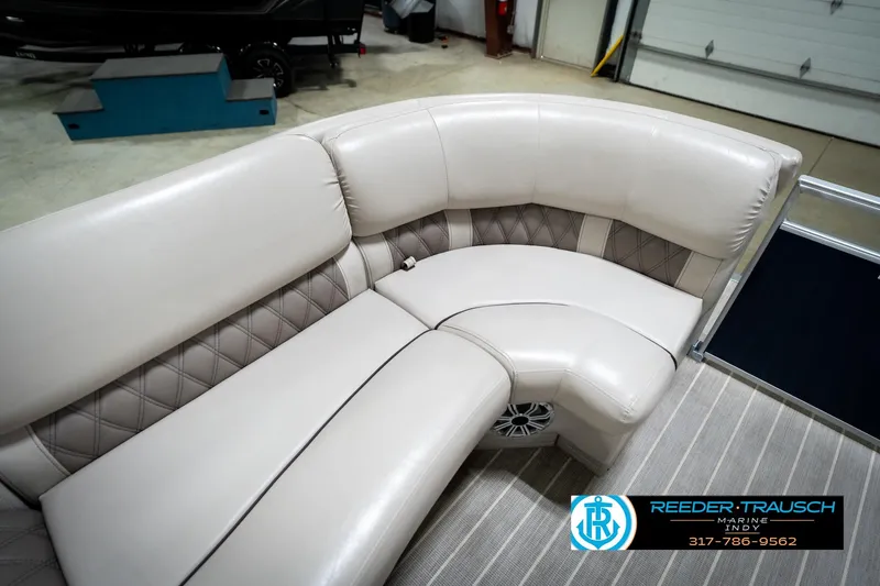 Slide: The Image of 2016 Bennington 2375 RSB boat interior with luxurious seating and elegant design. - 48