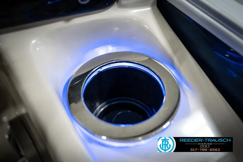 Slide: The Image of Close-up of a blue-lit speaker on a 2016 Bennington 2375 RSB boat. - 53