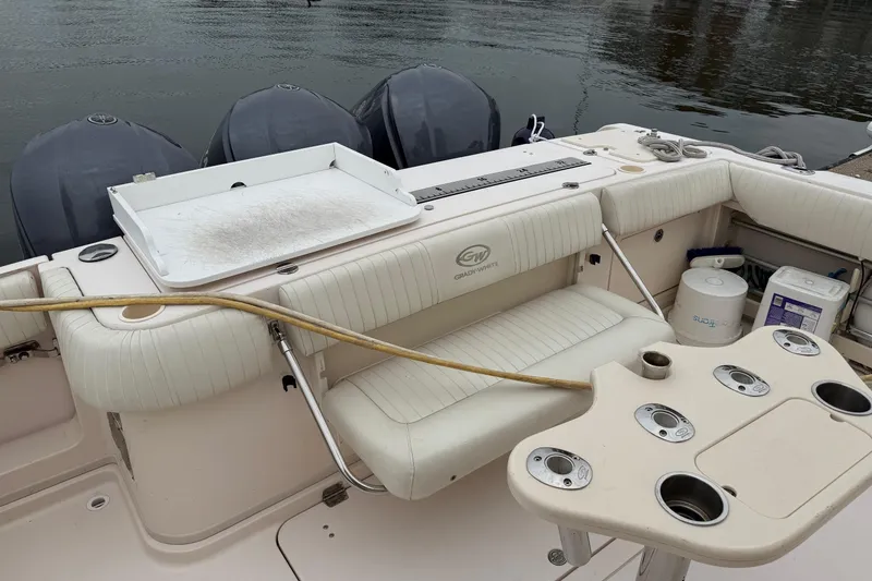 Slide: The Image of 2008 Grady-White Express 360 boat interior with seating and fishing equipment. - 7