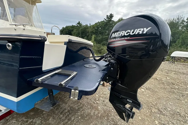 Slide: The Image of 2013 Eastern Explorer 248 boat with Mercury outboard motor and swim platform. - 6