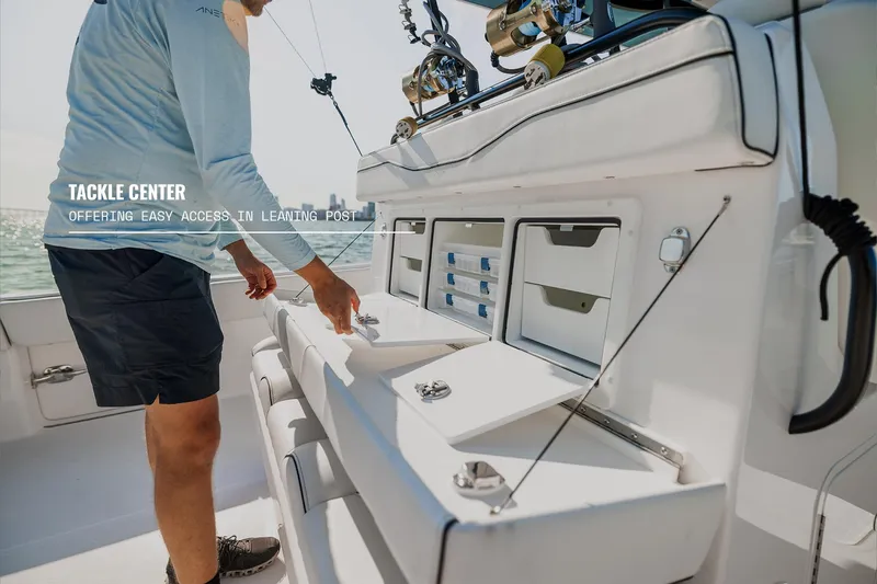 Slide: The Image of 2025 Invincible 36 Catamaran tackle center with easy access storage compartments. - 28