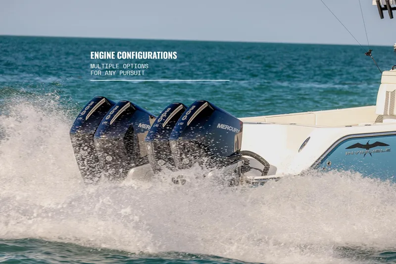 Slide: The Image of 2025 Invincible 36 Catamaran with powerful Mercury engines on the ocean. - 29