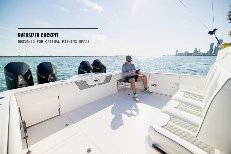 Slide: The Image of 2025 Invincible 36 Catamaran with oversized cockpit, designed for optimal fishing space. - 25