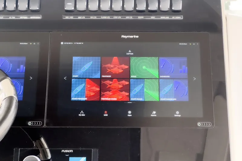 Slide: The Image of Raymarine navigation display on 2022 Boston Whaler 350 Realm boat dashboard. - 42