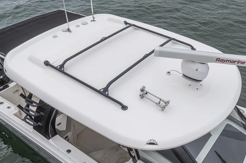 Slide: The Image of Boston Whaler 350 Realm 2022 boat roof with Raymarine radar system. - 83