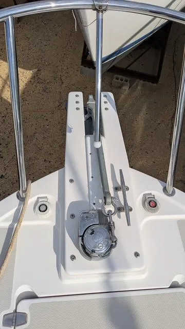 Slide: The Image of 2011 Back Cove 30 boat deck with anchor system and railing. - 10