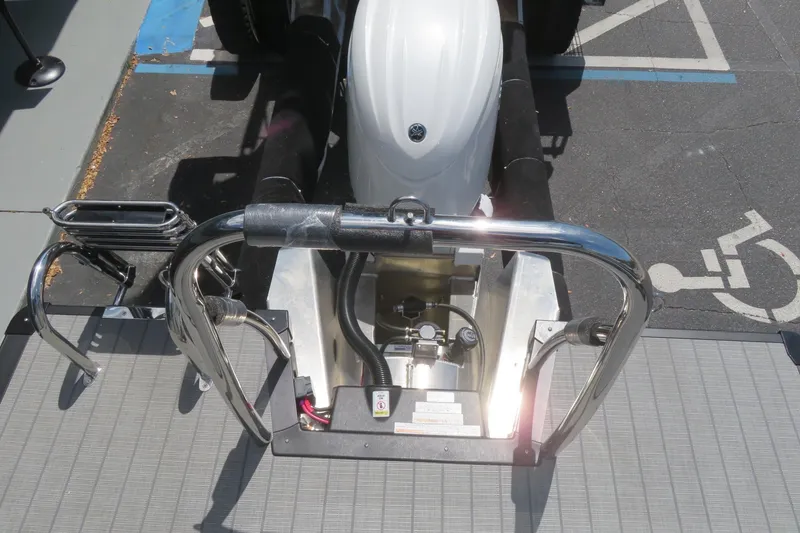 Slide: The Image of 2025 Avalon 2385 LSZ Versatile Rear Lounger, luxury tri-toon boat, Sarasota, FL, rear view. - 73